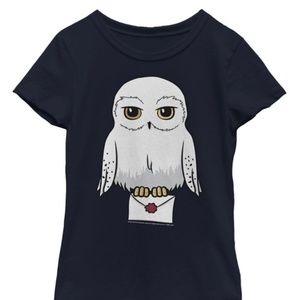 New Girl's Harry Potter cartoon hedwig letter graphic tee